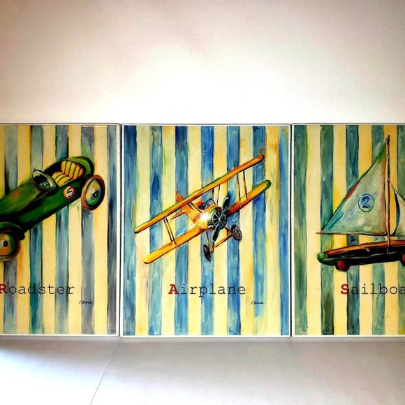 Catherine Richards  Art Prints for kids Airplane, Sailboat, Roadster. - Picture 1 of 10